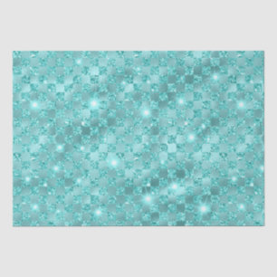 Elegant Blue Chequered Metallic Glitter Pattern Tissue Paper