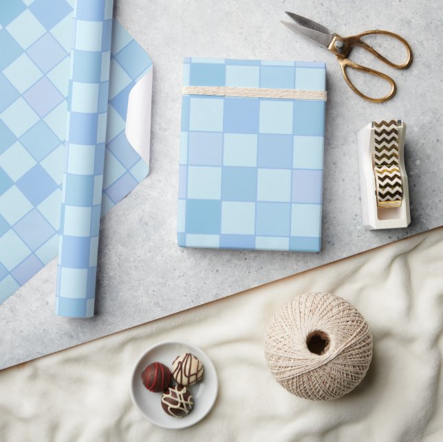 Elegant Blue Chequered Wrapping Paper (Crafts)