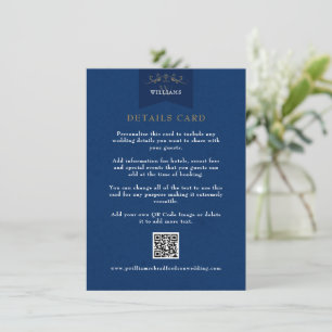 Elegant Blue Chic Chapter Page Wedding Details Enclosure Card