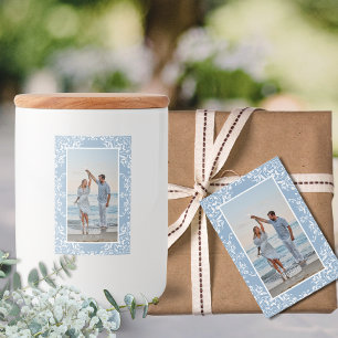 Elegant Blue Chic Photo Border Wedding Labels