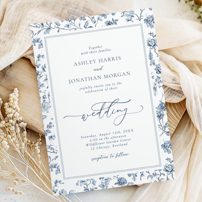 Elegant Blue Chinoiserie All in One Wedding Invitation (Creator Uploaded)