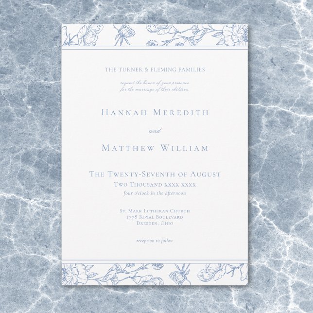 Elegant Blue Chinoiserie Bird Crest Border Wedding Invitation (Elegant Blue Chinoiserie Bird Crest Border Wedding Invitation)