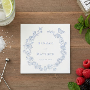 Elegant Blue Chinoiserie Bird Crest Wedding Napkin