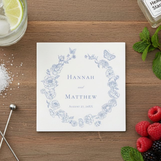 Elegant Blue Chinoiserie Bird Crest Wedding Napkin (Creator Uploaded)