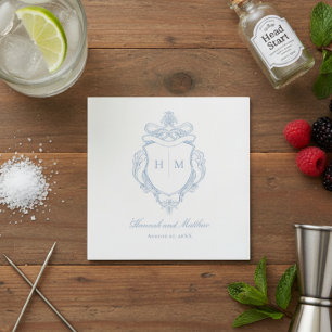 Elegant Blue Chinoiserie Bird Crest Wedding Napkin