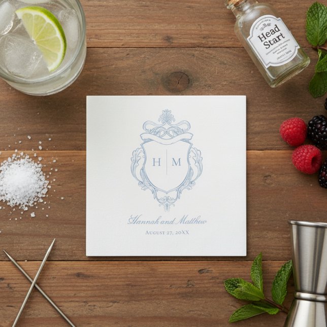 Elegant Blue Chinoiserie Bird Crest Wedding Napkin (Creator Uploaded)