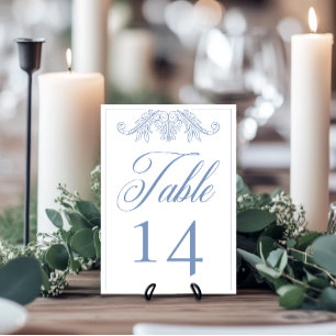 Elegant Blue Chinoiserie Bird Crest Wedding Table Number