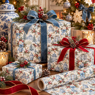 Elegant Blue Chinoiserie Christmas Ginger Jar Wrapping Paper