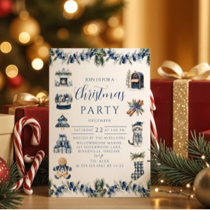 Elegant Blue Chinoiserie Christmas Invitation