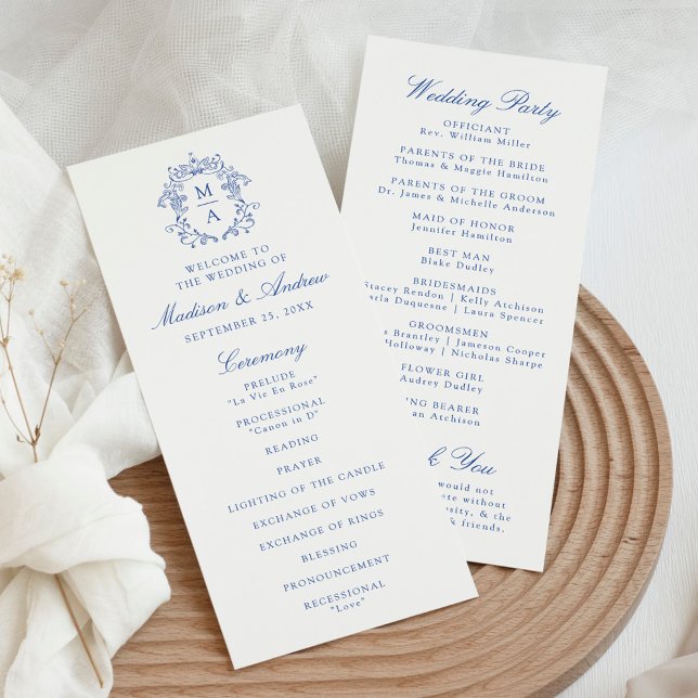 Elegant Blue Chinoiserie Crest Wedding Program (Creator Uploaded)