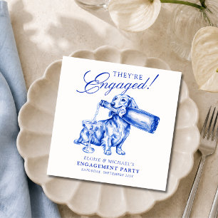 Elegant Blue Chinoiserie Dachshund Engagement Napkin