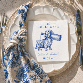 Elegant Blue Chinoiserie Dachshund Wedding Napkin