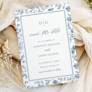 Elegant Blue Chinoiserie Flat Save The Date Card