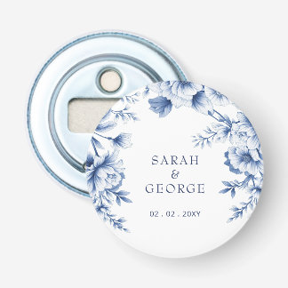 Elegant Blue Chinoiserie Floral Botanical Wedding Bottle Opener