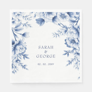 Elegant Blue Chinoiserie Floral Botanical Wedding Napkin