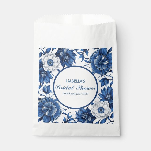 Elegant Blue Chinoiserie Floral bridal shower Favour Bag (Front)