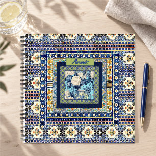 Elegant Blue Chinoiserie Floral Monogram Notebook
