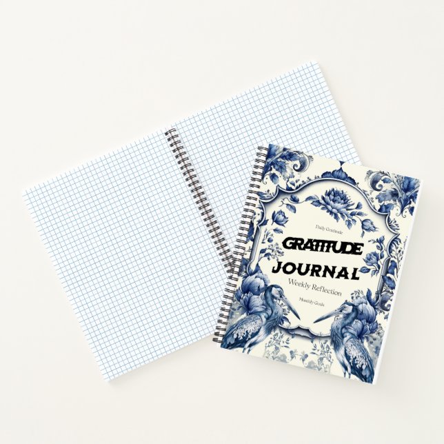 Elegant Blue Chinoiserie Gratitude Journal Cover (Inside)