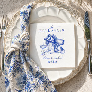 Elegant Blue Chinoiserie King Cavalier Wedding Napkin