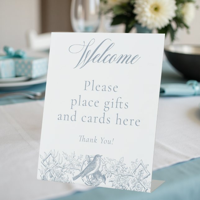 Elegant Blue Chinoiserie Nature Birds Baby Shower Pedestal Sign (Elegant Blue Chinoiserie Nature Birds Baby Shower Pedestal Sign)