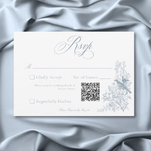 Elegant Blue Chinoiserie Nature & Birds Wedding QR RSVP Card
