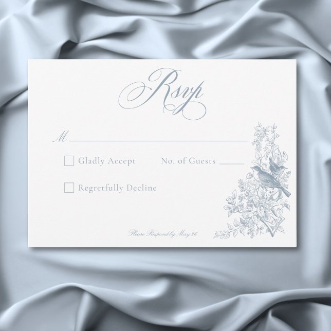 Elegant Blue Chinoiserie Nature & Birds Wedding RSVP Card (Elegant Blue Chinoiserie Nature & Birds Wedding RSVP Card)