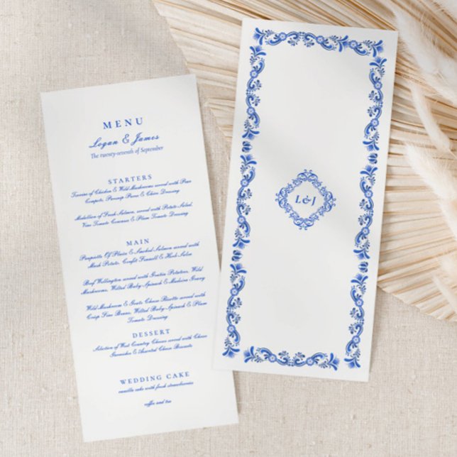 Elegant Blue chinoiserie Script Wedding  Menu (Creator Uploaded)