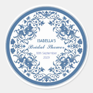 Elegant Blue Chinoiserie Victorian Chinese Floral  Classic Round Sticker