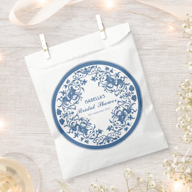 Elegant Blue Chinoiserie Victorian Chinese Floral  Favour Bag (Clipped)