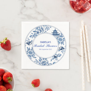 Elegant Blue Chinoiserie Victorian Chinese Floral  Napkin