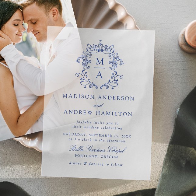 Elegant Blue Chinoiserie Victorian Wedding Vellum Invitations (Creator Uploaded)