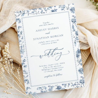 Elegant Blue Chinoiserie Wedding Invitation