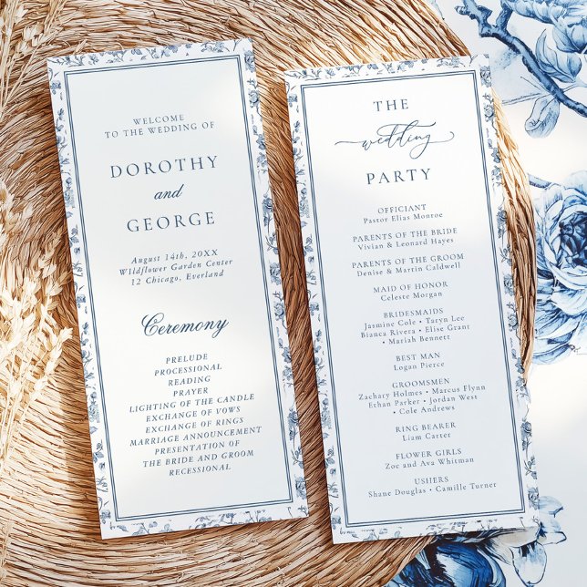 Elegant Blue Chinoiserie Wedding Program (Creator Uploaded)