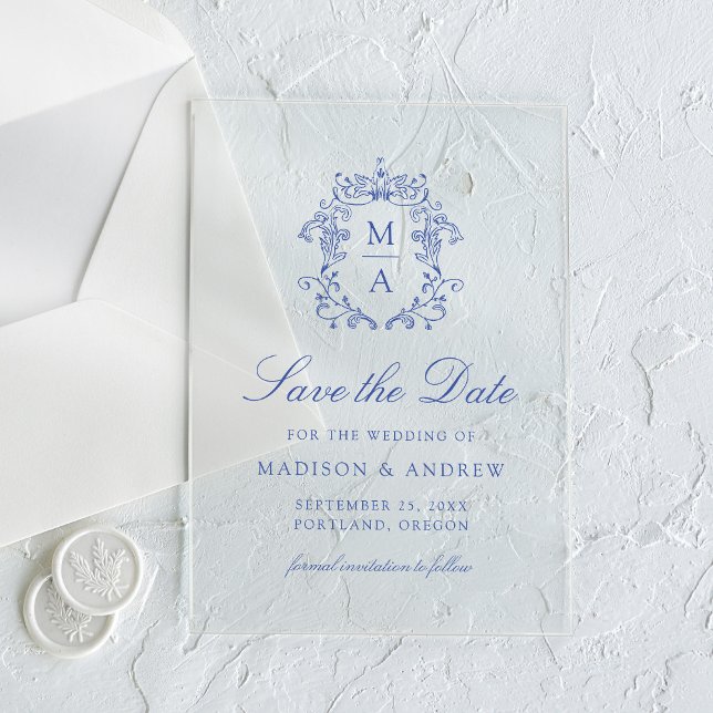 Elegant Blue Chinoiserie Wedding Save the Date Acrylic Invitations (Creator Uploaded)