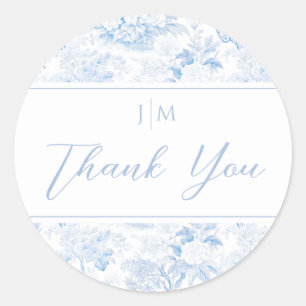 Elegant Blue Chinoiserie Wedding Thank You  Classic Round Sticker