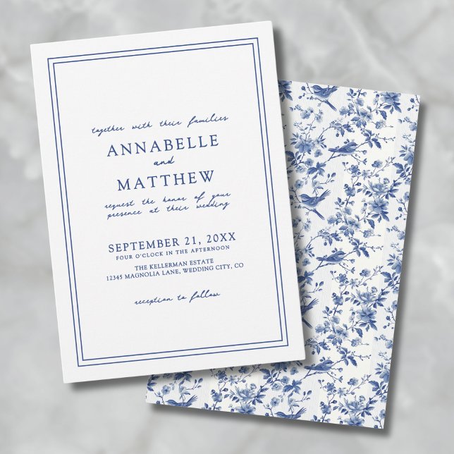 Elegant Blue Chinoserie Bird Floral Wedding Invitation (Elegant Blue Chinoserie Bird Floral Wedding Invitation)