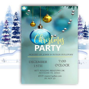 Elegant Blue Christmas Christmas Invitation