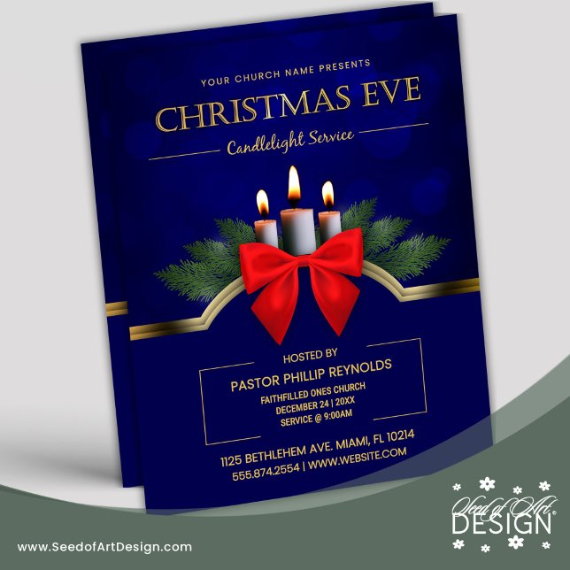 Elegant Blue Christmas Eve Candlelight Church Flyer (Creator Uploaded)