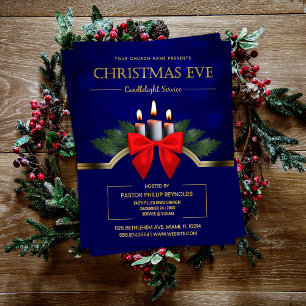 Elegant Blue Christmas Eve Candlelight Church Flyer