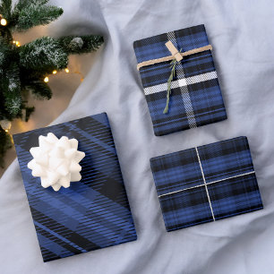 Elegant blue Christmas flannel plaid pattern Wrapping Paper Sheet
