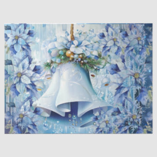 Elegant Blue Christmas Floral Bells Decoupage Tissue Paper