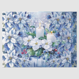 Elegant Blue Christmas Floral Candles Decoupage Tissue Paper