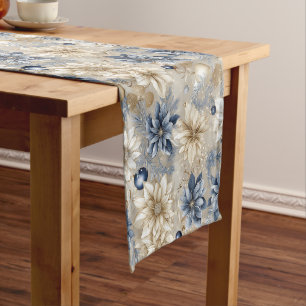 Elegant Blue Christmas Floral  Medium Table Runner