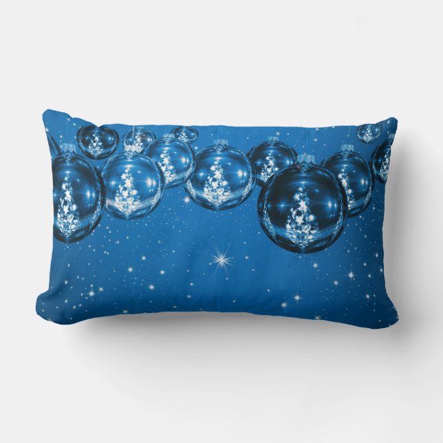 Elegant blue Christmas Lumbar Cushion (Front)