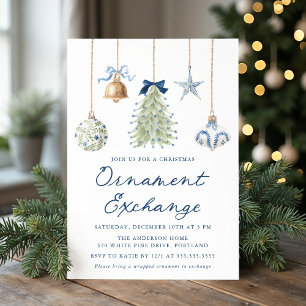 Elegant Blue Christmas Ornament Exchange Invitation