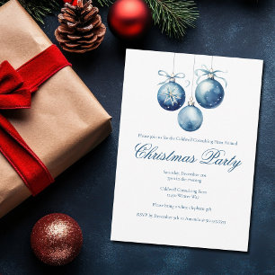 Elegant Blue Christmas Ornaments Company Party Invitation
