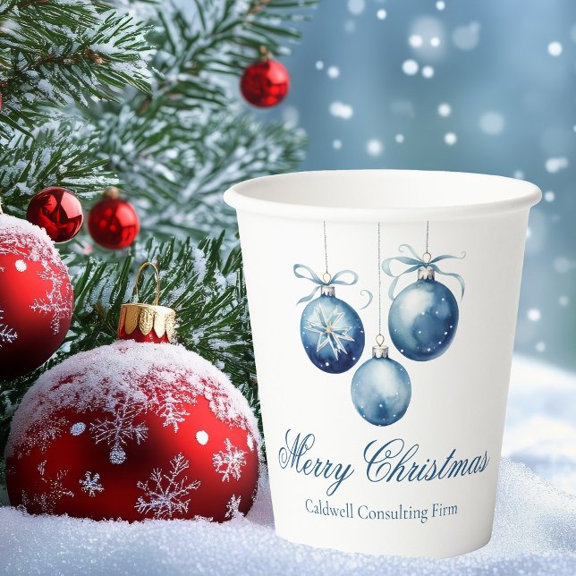 Elegant Blue Christmas Ornaments Company Party Paper Cups (Creator Uploaded)