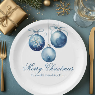 Elegant Blue Christmas Ornaments Company Party Paper Plate