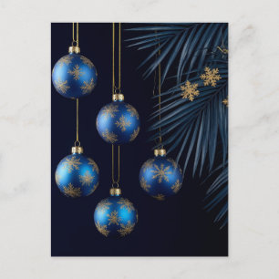 Elegant Blue Christmas Ornaments Holiday Postcard