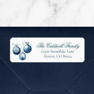 Elegant Blue Christmas Ornaments Return Address Label